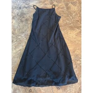 Vintage 90s Jones New York Black Dress Size 8 Sleeveless Beaded Formal Party